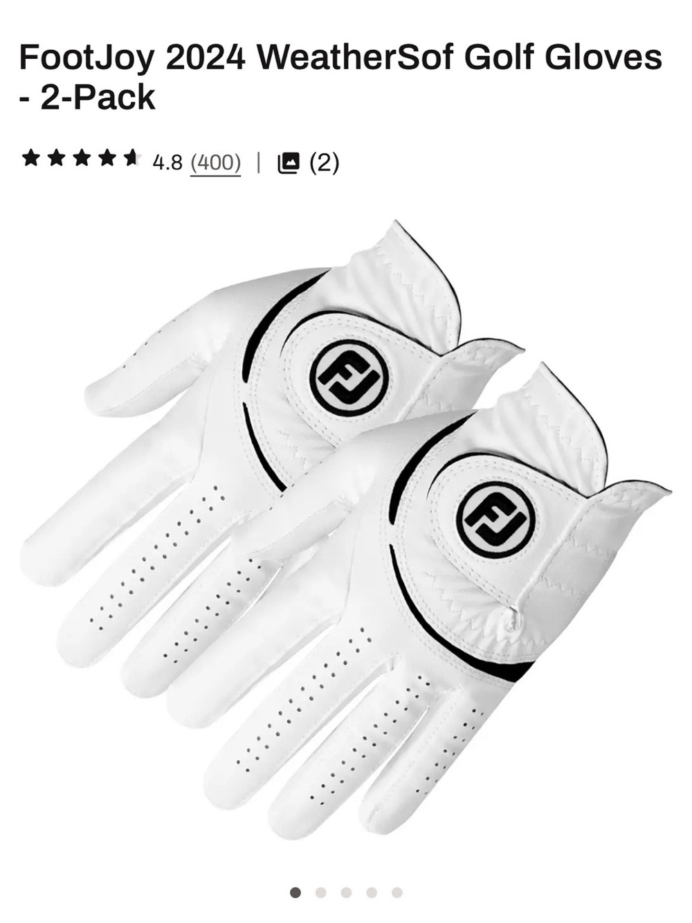 FootJoy XL Right Hand White Golf Gloves with Black Accents - WeatherSof 2-Pack